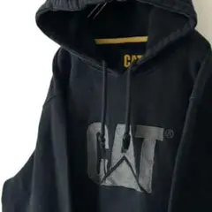 CAT キャタピラー ロゴ 刺繍 スウェット パーカー L ブラック 黒 古着