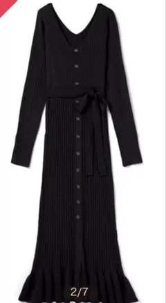 GRL黒 Mサイズ フロントボタンマーメイドニットワンピース［mb1165］