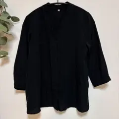 美品✨ブラック シャツ カジュアル フォーマル 上品 キレイめ 七分袖 仕事着