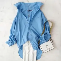 美品 ポロ ラルフローレン 現行 コットン 柔らか ボタンダウンシャツ ブルー