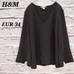 エイチアンドエム 【EUR 34】 フレアスリーブカットソー Vネック ブラックのサムネイル