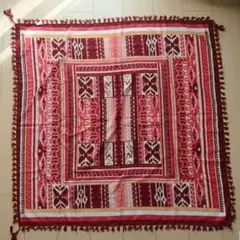 赤系幾何学模様 フリンジ付きストール