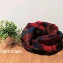 スヌード　マフラー　ネックウォーマー　ハンドメイド　レッド♡赤　チェック