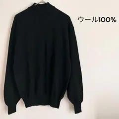 ハイネック長袖ニット　L相当　ウール100% 無地　シンプル　黒