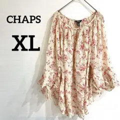 CHAPS 【XL】花柄 五分袖 フリル ブラウス