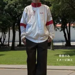 diadora レトロ トラックジャケット 赤白 刺繍ロゴ 北欧風デザイン 古着