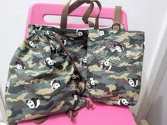 パンダ柄迷彩レッスンバック　お着替え袋　上履き入れ