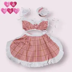 レトロチェック メイド服 コスプレ衣装 4点セット ハロウィン 仮装