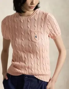 【美品✨】ポロラルフローレン 半袖ケーブルニット ショートスリーブピンク現行タグ