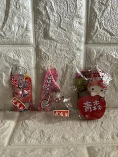 ご当地キティ【青森限定】3点セット りんご娘 弘前桜 スライドミラー ストラップ