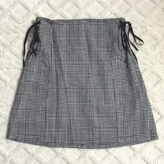 FUN チェック柄 サイドリボン フレアスカート