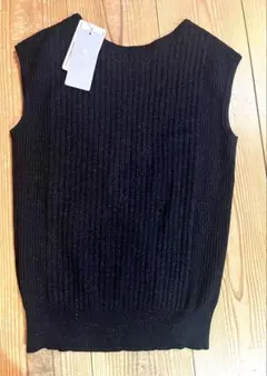 nano universe ブラック ノースリーブニット