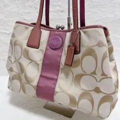 【美品】COACH トートバッグ シグネチャー がま口 13533 ベージュ
