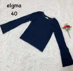 elgma【L】リブニット　ネックラメ付き　細見え　ナイロン　レーヨン　オフィス