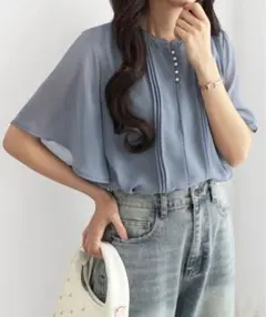 レディース　半袖ブラウス　シフォン　ピンタック　X Lサイズ　未使用のサムネイル