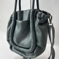 イアパピヨネ 2WAY レザー ハンドバッグ ショルダー グリーン系