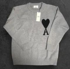AMI PARIS グレー セーター ハート刺繍 ブラック L3 男女兼用