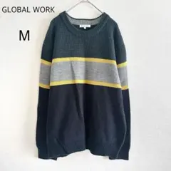 GLOBAL WORK ニット セーター 深緑 マルチカラー M メンズ 長袖のサムネイル