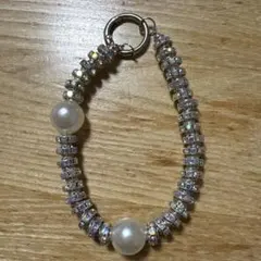 パールとクリスタルビーズのストラップ