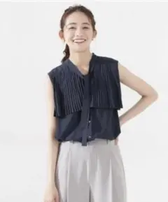 nano universe プリーツヨーク ボウタイブラウス ノースリーブ 38