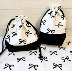 【入園準備　即発送】給食袋3点セット 女の子 リボン　巾着袋