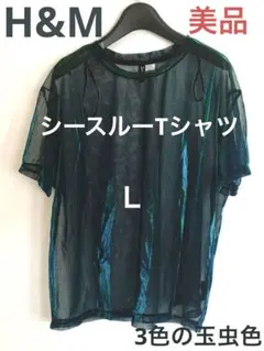 H&M    シアー　Tシャツ　玉虫色　グリーン　ブルー　ブラック