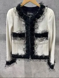 極美品　CHANELシャネル　 カメリアレース ノーカラー　ジャケット ホワイト 2026年最新】CHANEL カラー：ホワイト系 レディース ノーカラー