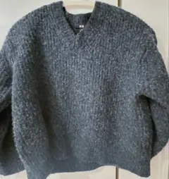 ［ユニクロ］【S】スフレヤーンVネック セーターグレー