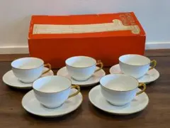金ロゴ・高島屋】大倉陶園 ゴールドライン カップ＆ソーサー 5客セット 
