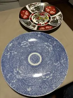 和柄 大皿 30cm 2点セット　九谷焼風 色絵 古典文様 和食器　古伊万里焼風