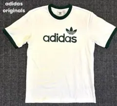 adidas アディダスオリジナル　ロゴ リンガーTシャツ ホワイト　グリーン