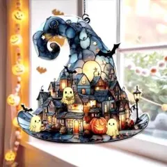 ハロウィン かわいい　おばけ　サンキャチャー　ステンドグラス風　カボチャ　❶