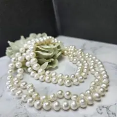 ロング　真珠　パール　ネックレス　本真珠　淡水　二重　2連