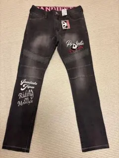 ストレッチデニムバイカーパンツ★PANDIESTA JAPAN 30インチ 黒のサムネイル