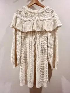 LIZ LISA ニットワンピ レース切替 アイボリー