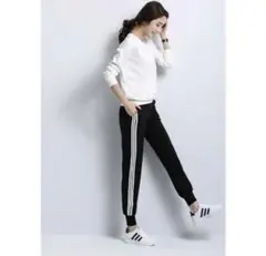 大人気 ジョガーパンツ レディース パンツ ブラック ラインパンツ スポーツ