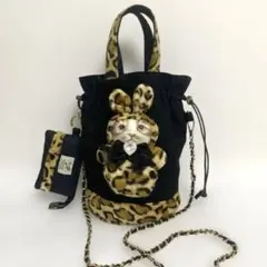 コヤンイサムチョン トートバッグ 黒猫 レース編みリボン ポーチ付き