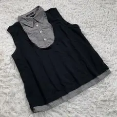 COMME CA ISM (L) ストライプ ポロシャツ ノースリーブ ベスト