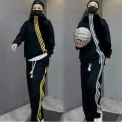2着セット　斜ライン　パーカー上下　サイドライン　トラックジャケットパンツ　海外