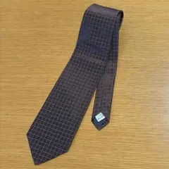 イタリア製 ダークブラウン チェック柄 ネクタイ