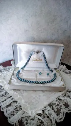 ♦セール♦ブルーグレー系パール✨ あこや本真珠ネックレス 。イヤリング セット☆