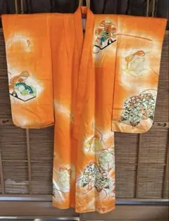 いいね割引対象 7歳祝い着 七五三用オレンジ着物K102