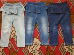 プティマイン★フリルデザイン デニム風レギンス 90cm 3点セット★プチマイン