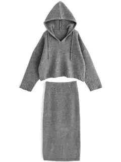 パーカー×タイトスカートニットセットアップ mb1565