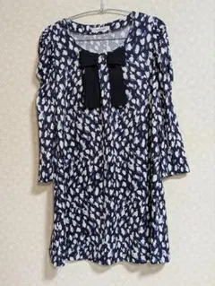 GALLERY VISCONTI ドット柄リボン五分袖トップス