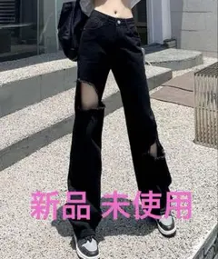 ダメージブラックデニムパンツ