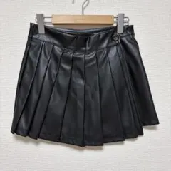 フェイクレザー プリーツキュロットスカート ブラック