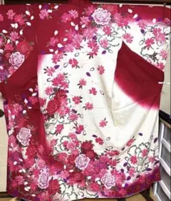 正絹 振袖と帯 総絞り 桜文様 赤系 - メルカリ