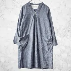 フェリシモ チェック柄Vネックワンピース ノーカラーチュニック 長袖a5413Bのサムネイル