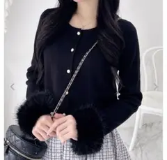 INGNI 袖口エコファーニットカーディガン ブラック